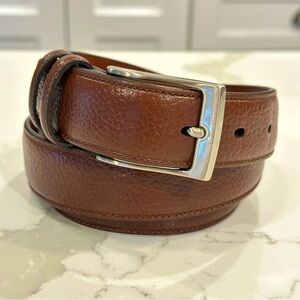 Perry Ellis Portfolio Mens Brown Leather Belt Silver Buckle Sz 36 Career Casual